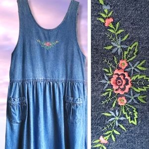 90's Embroidered Denim Dress